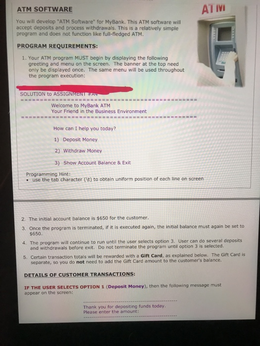  C++ ( while & If control statements) AT IV ATM SOFTWARE