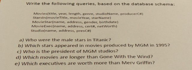  Just the queries. Include Join SQL commands please. Write the following