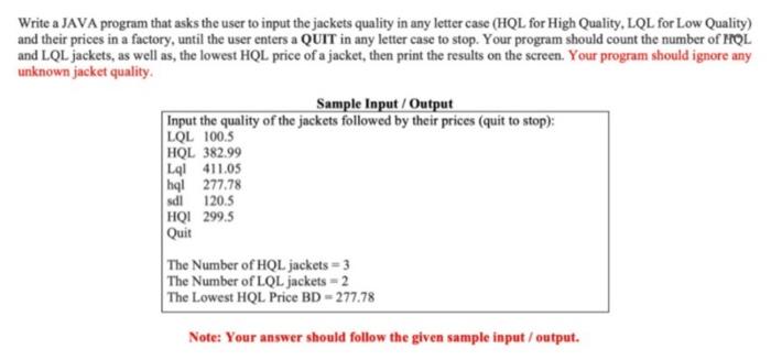 Please, use only Java 1 to solve this question Write a JAVA