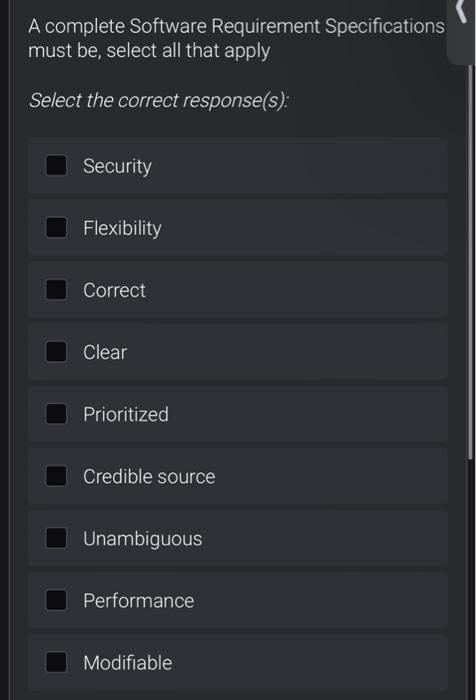  A complete Software Requirement Specifications must be, select all that apply
