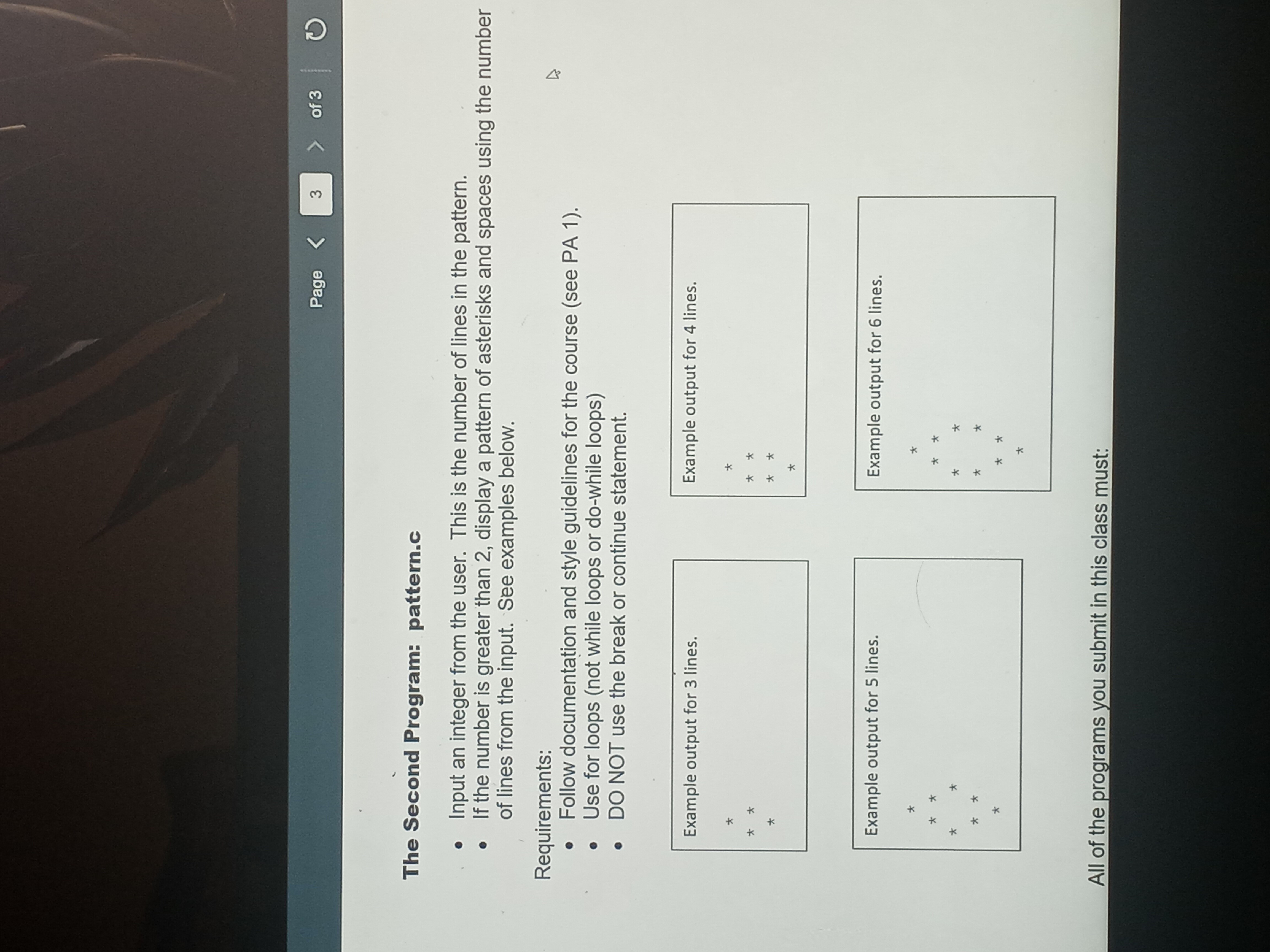  Page of 3 O The Second Program: pattern.c Input an integer