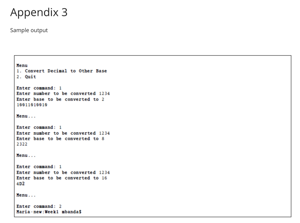 below. Please note that the appendix shows the sample output. Here is