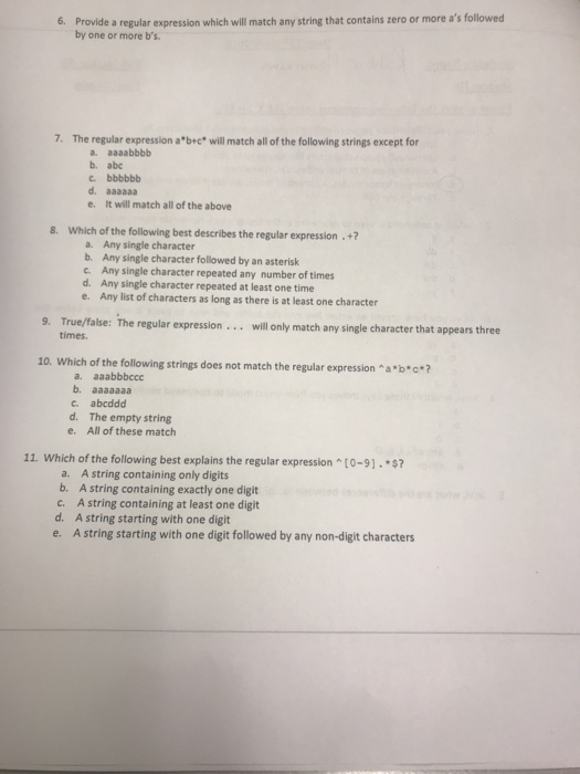  Numbers 6-11 Please Provide a regular expression which will match any