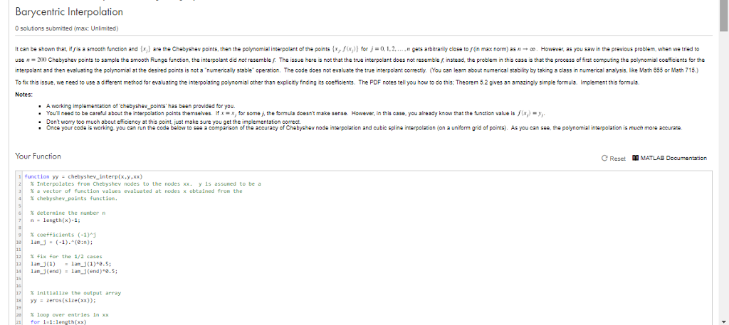 Matlab Coding . Barycentric Interpolation. There is a function to edit. And