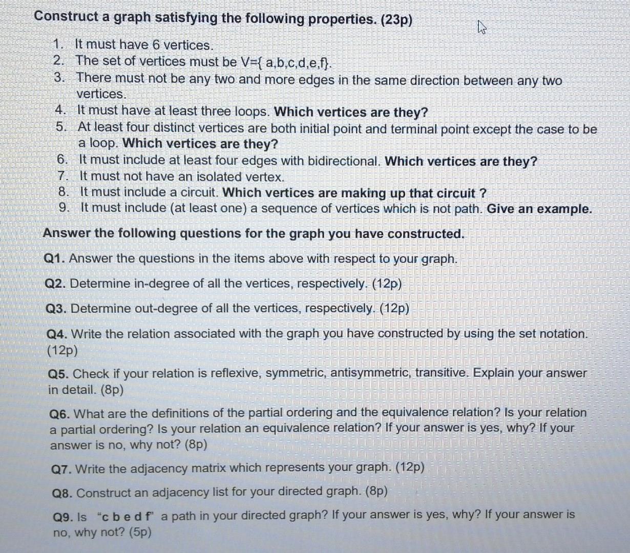 Discrete math please solve this step by step and quickly Q9 Construct