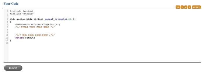 as the argument, which indicates the function should return a Pascal's triangle