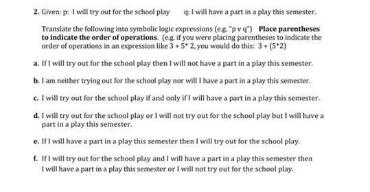 2. Given: p: I will try out for the school play