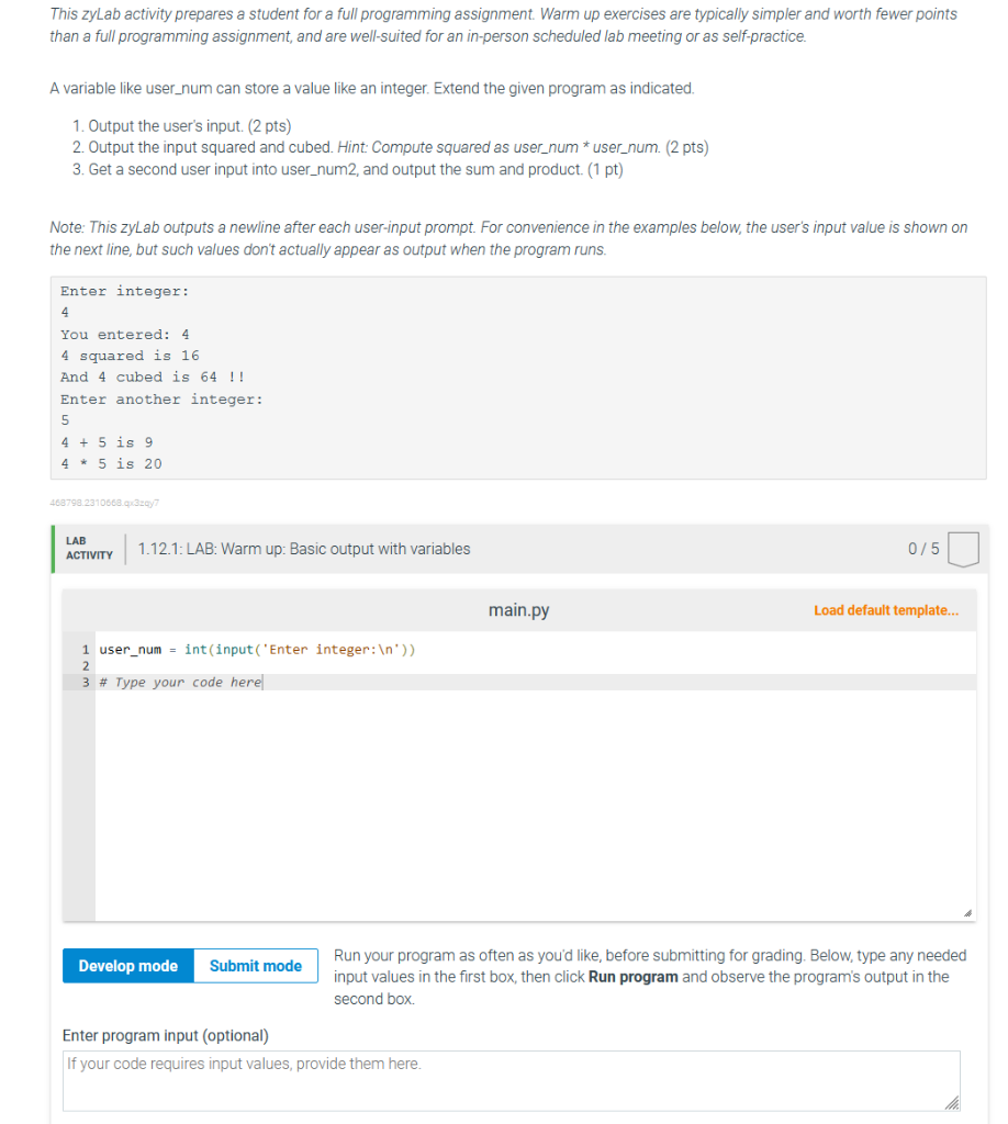  This zyLab activity prepares a student for a full programming assignment.
