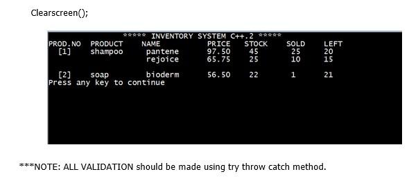 3times only. USERNAME: admin PASSWORD: exer_04 PRODUCT INVENTORY SYSTEM 1 USERNAME: Clearscreen