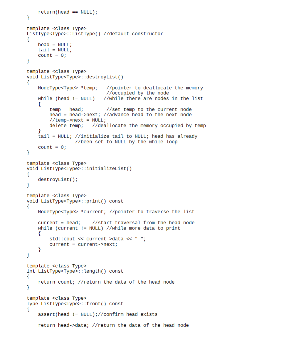 four functions. Your code must maintain (or add) the node connections both