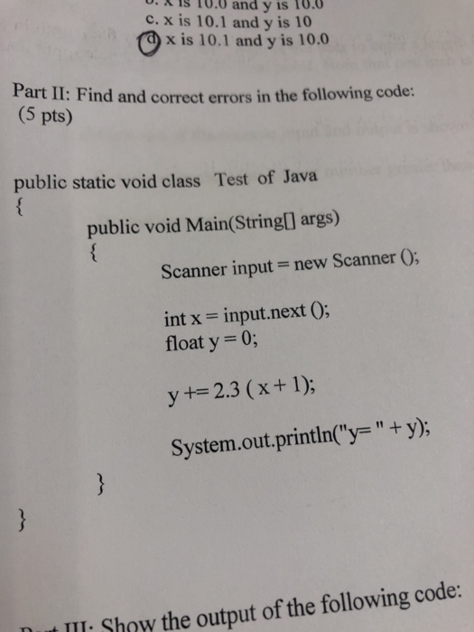  Find and correct errors. ls10.0 and y is 10.0 c. x