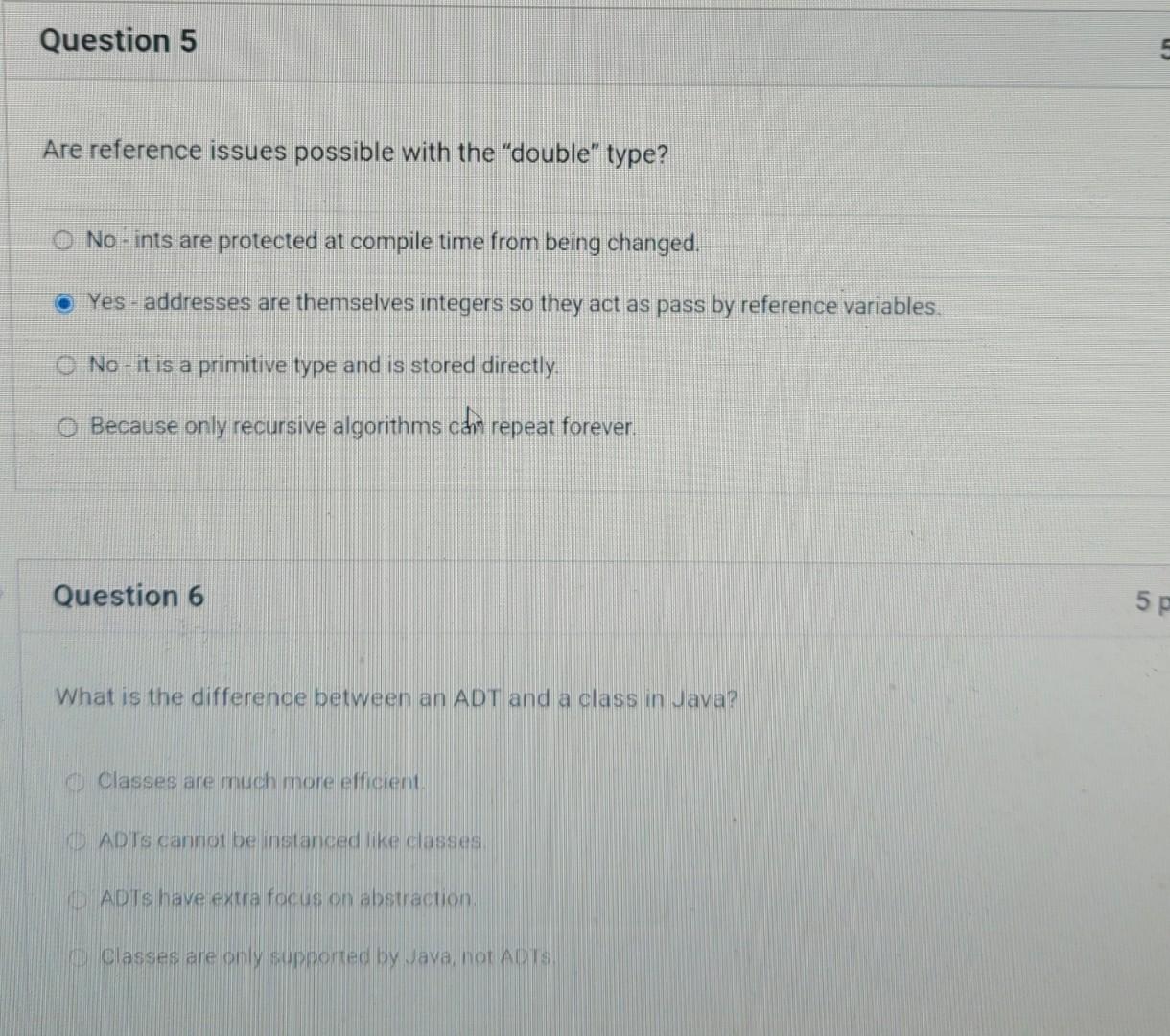 Question 5 Are reference issues possible with the "double" type? O