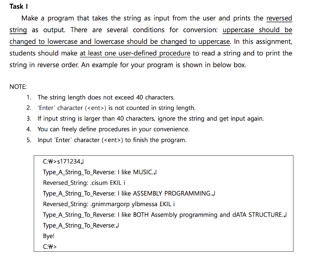 MASM assembly language Task I Make a program that takes the string