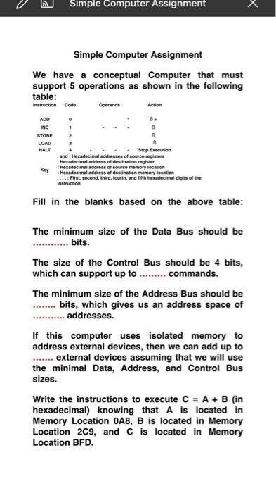  Simple Computer Assignment Simple Computer Assignment We have a conceptual Computer