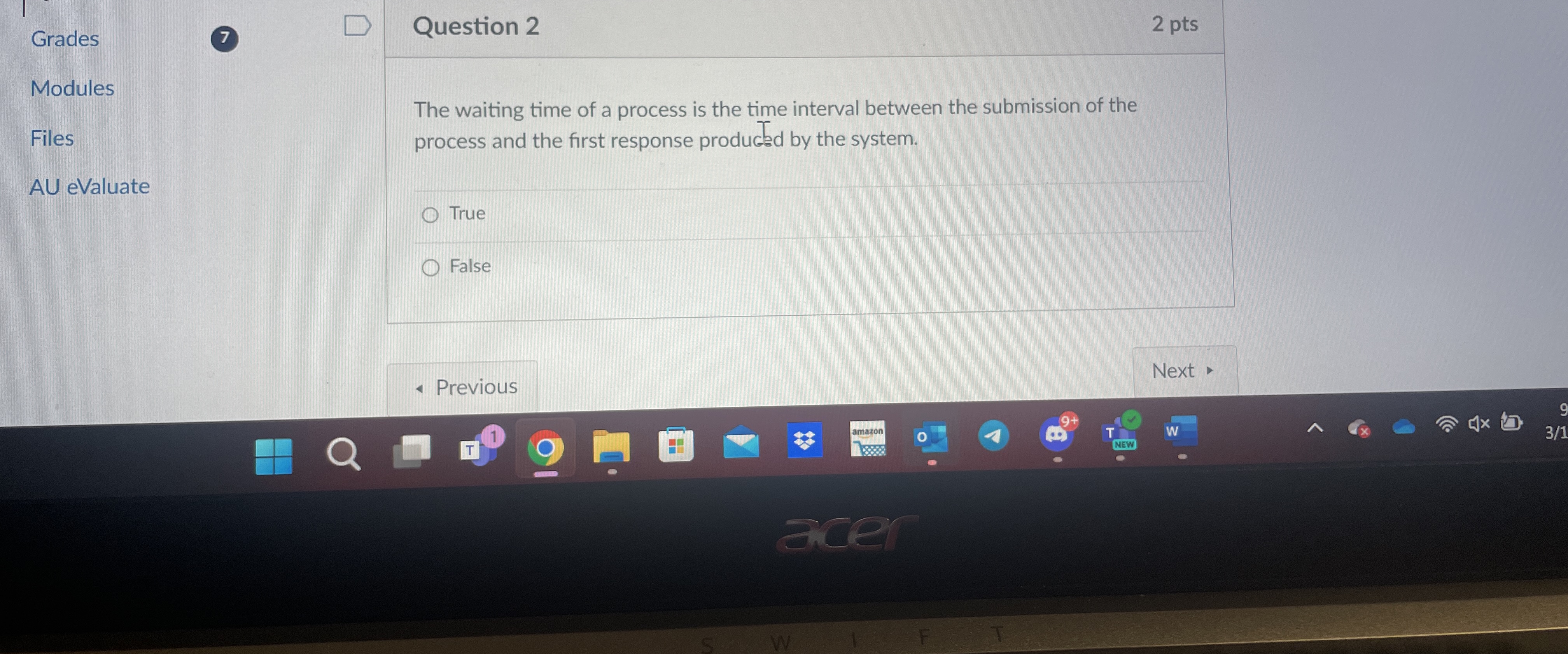  The waitinGrades 7 Question 2 2 pts Modules Files The waiting