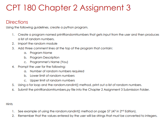  CPT 180 Chapter 2 Assignment 3 3. Directions Using the following