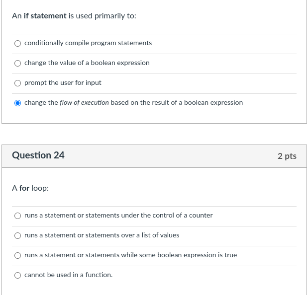  An if statement is used primarily to: conditionally compile program statements