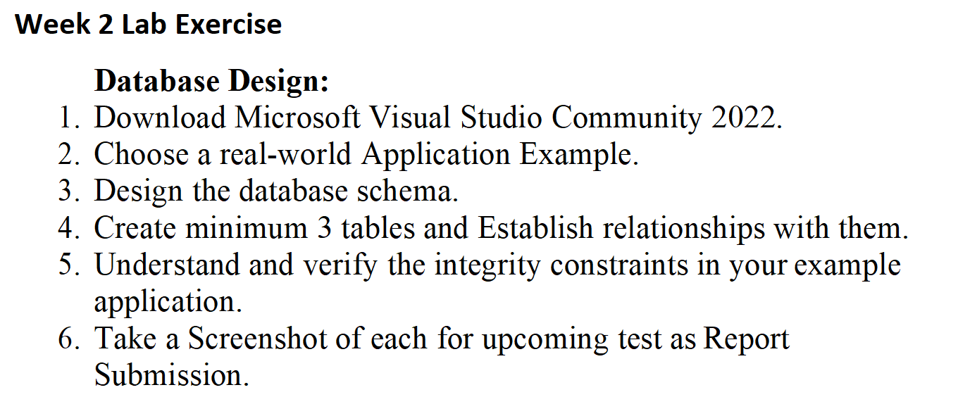  Week 2 Lab Exercise Database Design: Download Microsoft Visual Studio Community