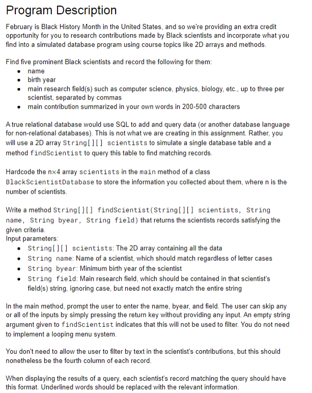 In JAVA, \ I don't need the scientist information, I will do