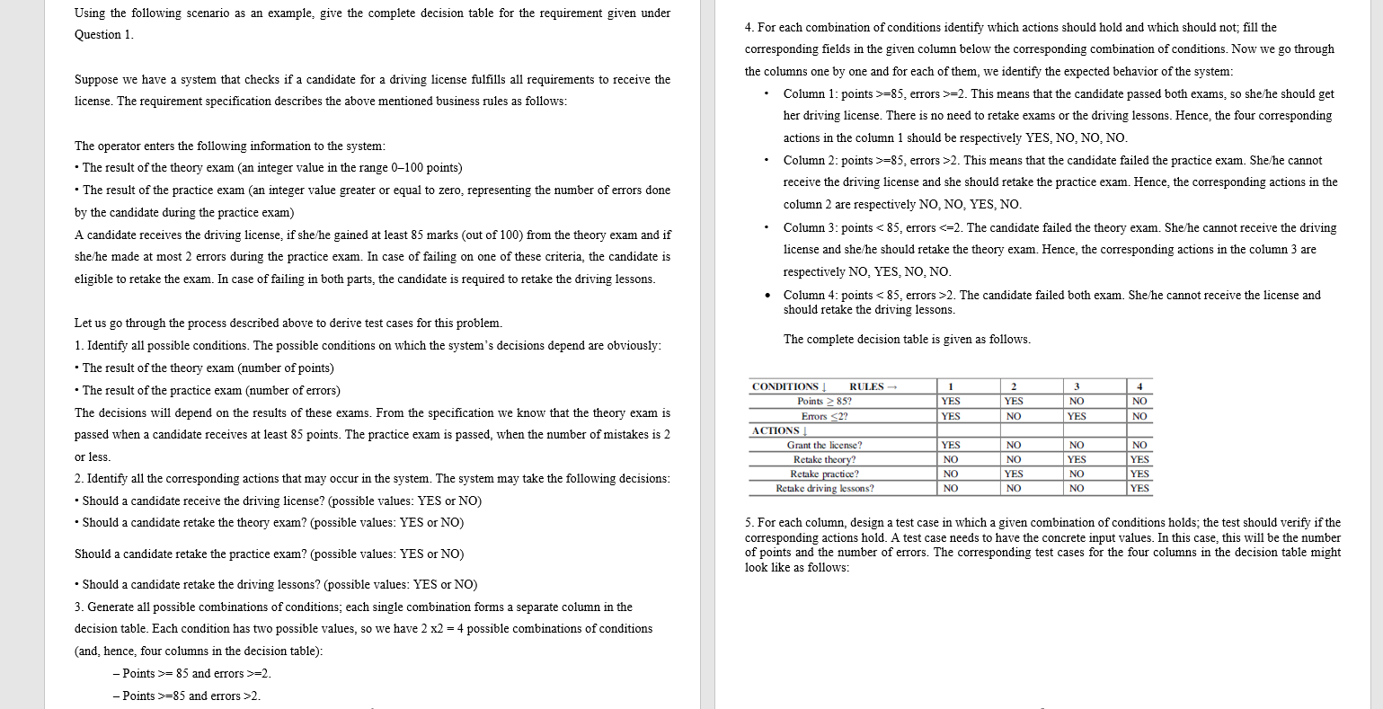 Software Validation and Testing Using the following scenario as an example, give