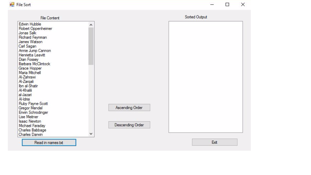 Write a program that reads in the text file "names.txt" provided in