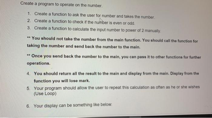  Create a program to operate on the number. 1. Create a