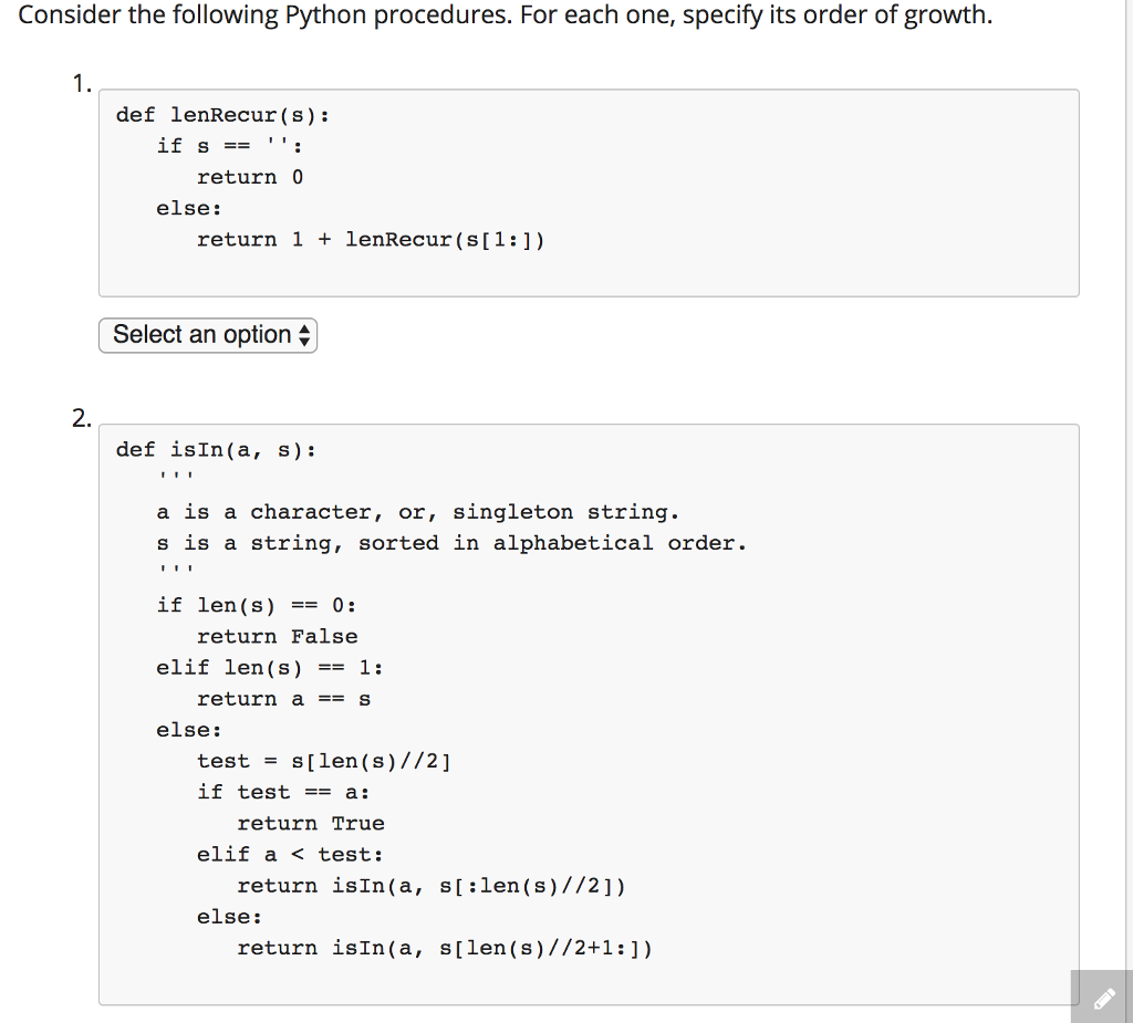  Consider the following Python procedures. For each one, specify its order