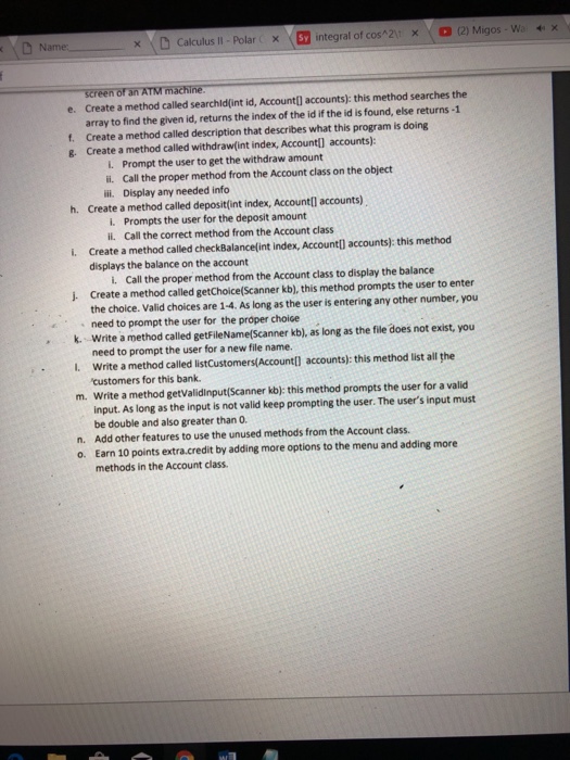giving the users the following options: 1. Check balance 2. Withdraw 3.