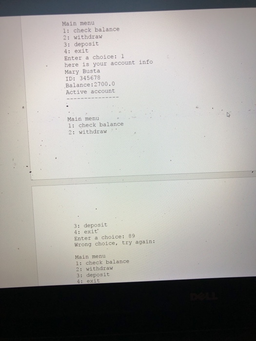 default values +Account (int id, double balance, String name)/creates an account with