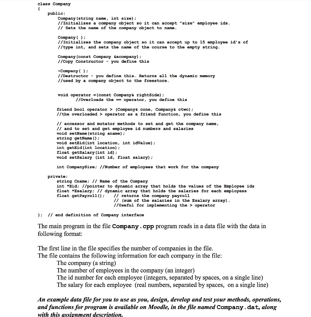 #include using namespace std; class Company { public: Company(string name, int size);