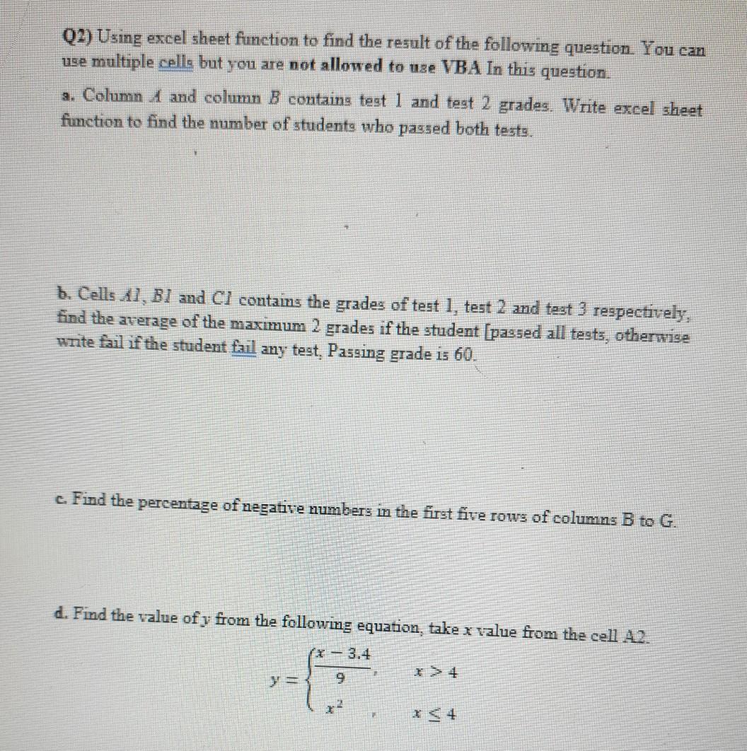  02) Using excel sheet function to find the result of the