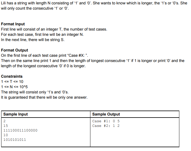 C Programming Language Lili has a string with length N consisting of'1'