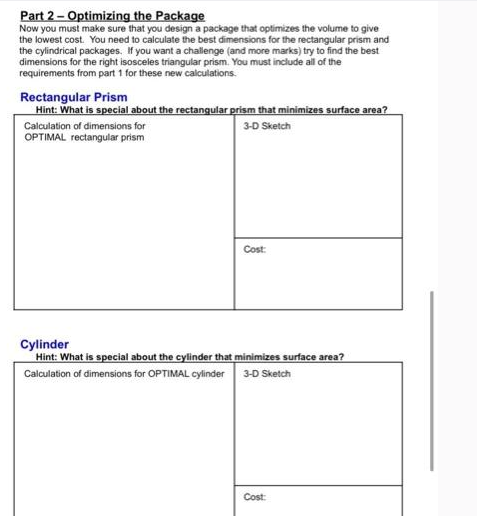  Part 2- Optimizing the Package Now you must make sure that