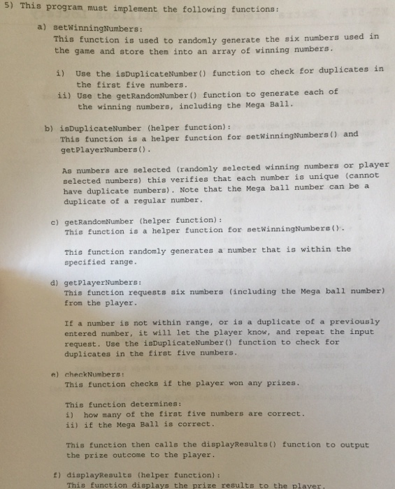 Thaanks Create the following program. Emulate the Mega Million Lottery game. These