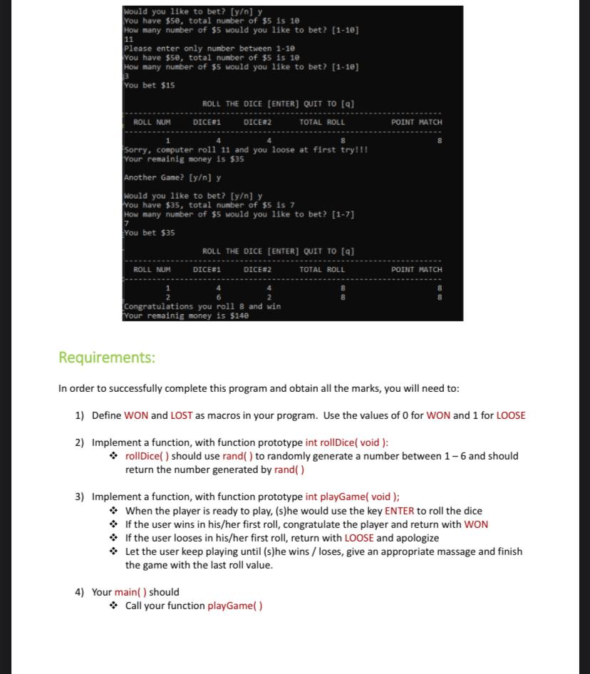 the game are as follows: 1) 2) Generate one play. User roll