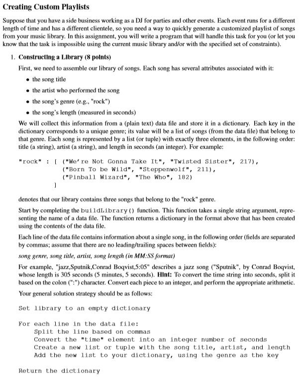  Using python3 to solve the problem Creating Custom Playlists Suppose that