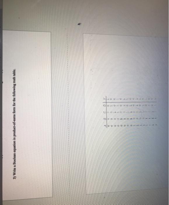  3) Write a Boolean equation in product-of-sums form for the following