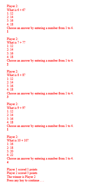 trivia game for two players. The program will work like this: Starting