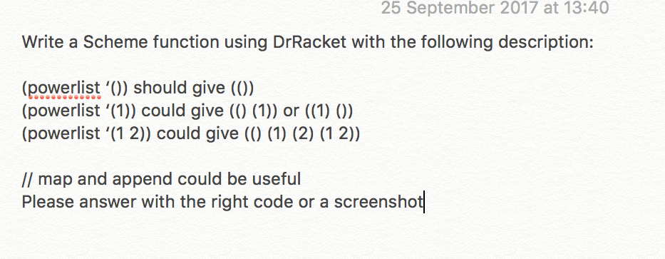  25 September 2017 at 13:40 Write a Scheme function using DrRacket