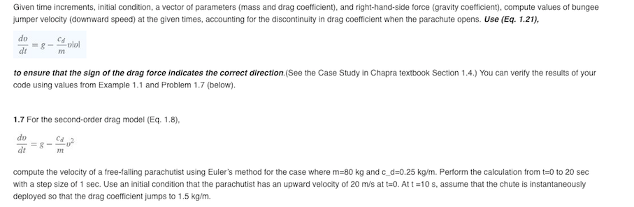  Given time increments, initial condition, a vector of parameters (mass and
