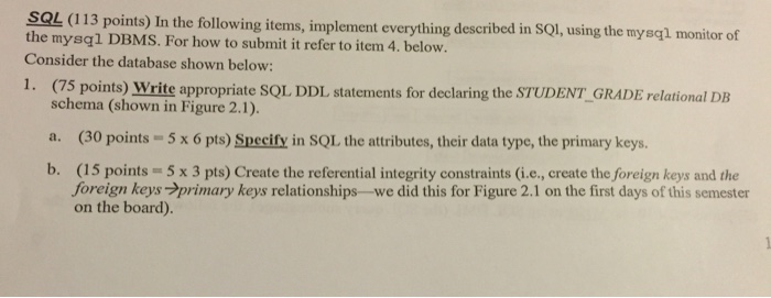  Help with SQL? SQL (13 points) in the foloving items, inplenent