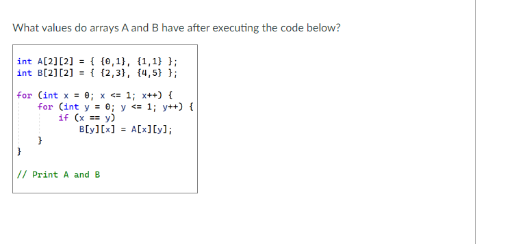 What values do arrays A and B have after executing the