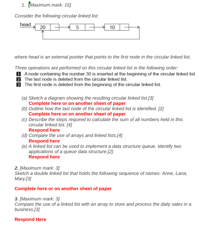  IB COMPUTER SCIENCE HL Maximum mark: 15] Consider the following circular