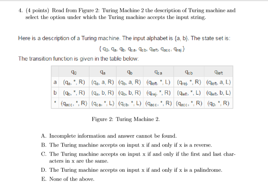  4. (4 points) Read from Figure 2: Turing Machine 2 the