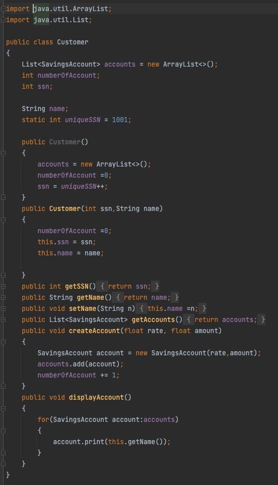 block of code, that shows a list/print with all the customers by