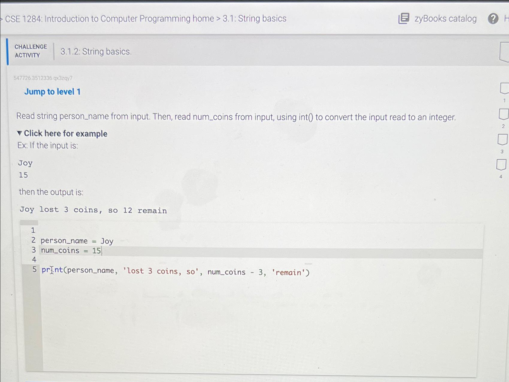  CSE 1284: Introduction to Computer Programming home >3.1 : String basics