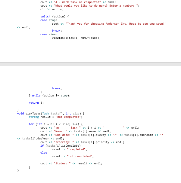 list (add, remove tasks, display task...). b. Allow the user to select