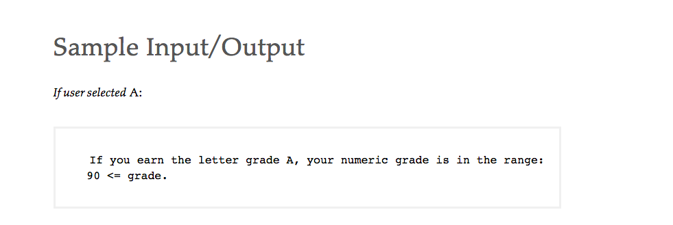 that will allow the student to select the grade earned in a