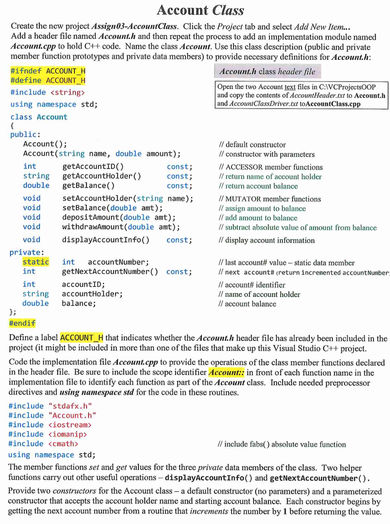 Account Class Create the new project Assign03-AccountClass. Click the Project tab