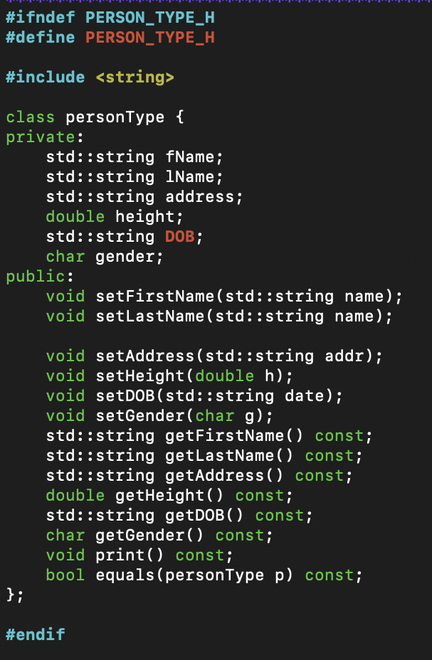 Modify your personType class to include 3 constructors: (In C++) 1. default